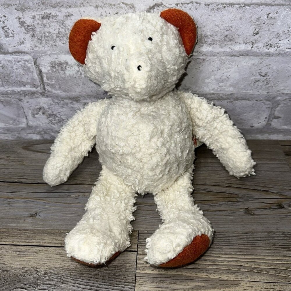 13"  vintage Efie Germany WHITE BEAR ORANGE FEET EARS plush stuffed